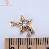 6PCS 14MM Zircon Star Charms Pendants 24K Plated Brass DIY Jewelry Accessories
