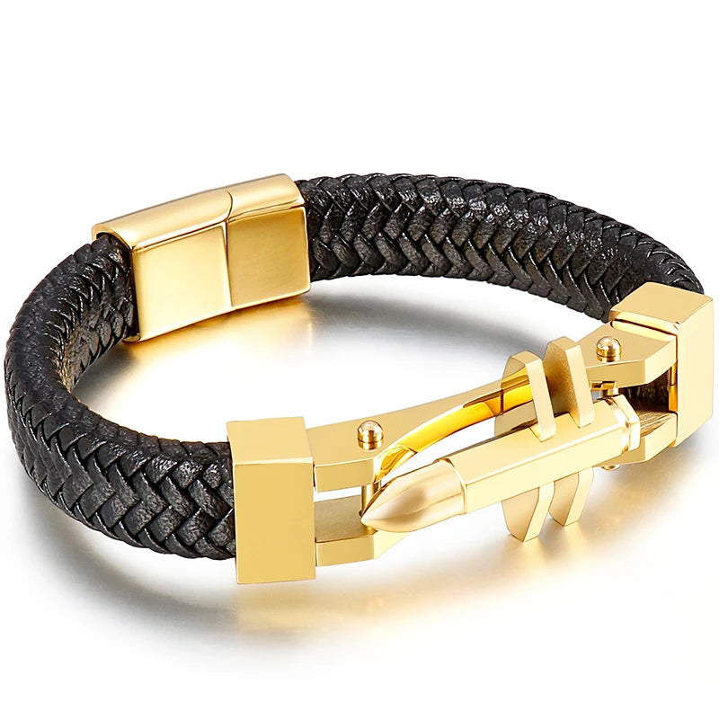 11MM Braided Leather Man Bracelet Stainless Steel Cross Charm Hand Bands
