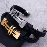 11MM Braided Leather Man Bracelet Stainless Steel Cross Charm Hand Bands