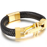 11MM Braided Leather Man Bracelet Stainless Steel Cross Charm Hand Bands