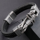 11MM Braided Leather Man Bracelet Stainless Steel Cross Charm Hand Bands