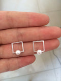 925 Silver Freshwater Pearl Geometric Stud Earrings