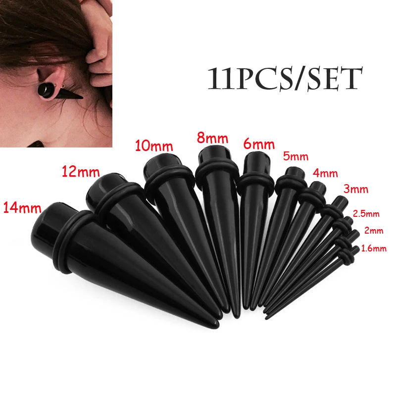 11PCS Acrylic Ear Tapers Stretching Kits Piercing Expander Plugs Tunnels