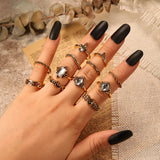 11Pcs Vintage Transparent Crystal Rings Set for Women