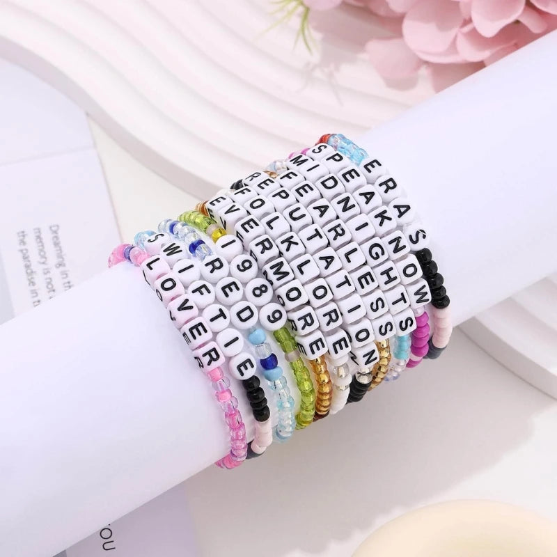 11Pcs Swiftie Bead Charm Bracelets Elastic Letter Bead