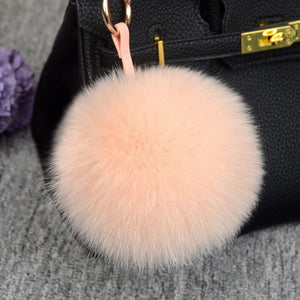 Real Fox Fur Ball PomPom Peach Keychain Pendant Bag Charm