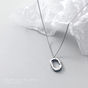 Sterling Silver Irregular Square Oval O Pendant Geometric Long Necklace