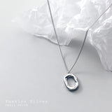 Sterling Silver Irregular Square Oval O Pendant Geometric Long Necklace