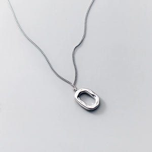 Sterling Silver Irregular Square Oval O Pendant Geometric Long Necklace