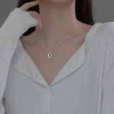Sterling Silver Irregular Square Oval O Pendant Geometric Long Necklace