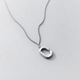 Sterling Silver Irregular Square Oval O Pendant Geometric Long Necklace