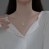 Sterling Silver Irregular Square Oval O Pendant Geometric Long Necklace