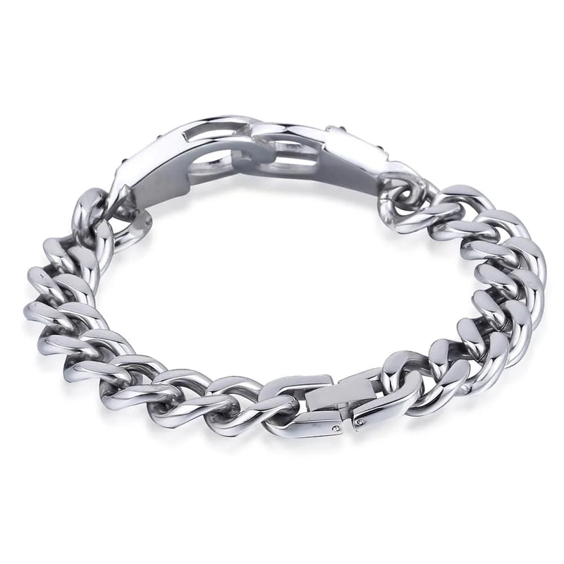 11mm Cuban Link Chain Bracelet Stainless Steel Silver Men Boys Jewelry