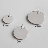 11mm Solid 925 Sterling Silver Round Pendant for DIY Engraved Necklace Gift
