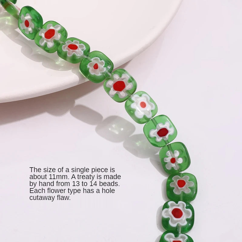 11mm Square Flower Glass Beads DIY Jewelry Material