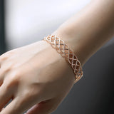 11mm Twisted Carved Bangle Bracelet 585 Rose Cuff Wristband for Women Girls