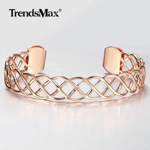 11mm Twisted Carved Bangle Bracelet 585 Rose Cuff Wristband for Women Girls