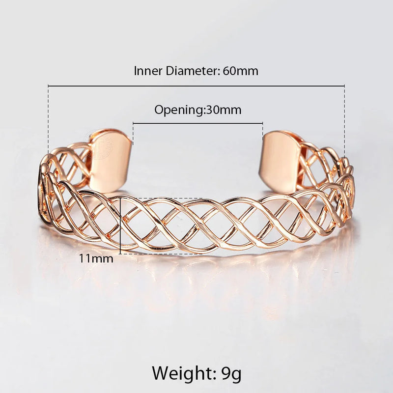 11mm Twisted Carved Bangle Bracelet 585 Rose Cuff Wristband for Women Girls