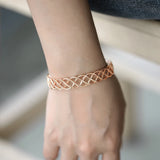 11mm Twisted Carved Bangle Bracelet 585 Rose Cuff Wristband for Women Girls