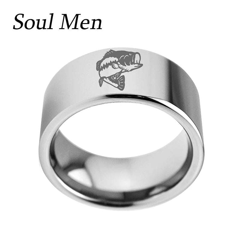 11mm Wide Big Tungsten Carbide Wedding Band with Bass Fish Engraving Size 7-13