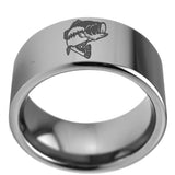 11mm Wide Big Tungsten Carbide Wedding Band with Bass Fish Engraving Size 7-13