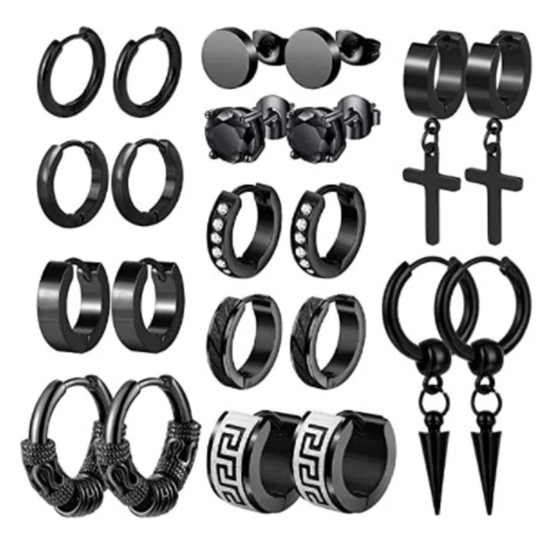 Stainless Steel Cross Huggie Earrings Men Women Punk Jewelry