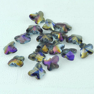 100pcs/lot Butterfly Half Purple Plated Flat Glass Crystal Beads