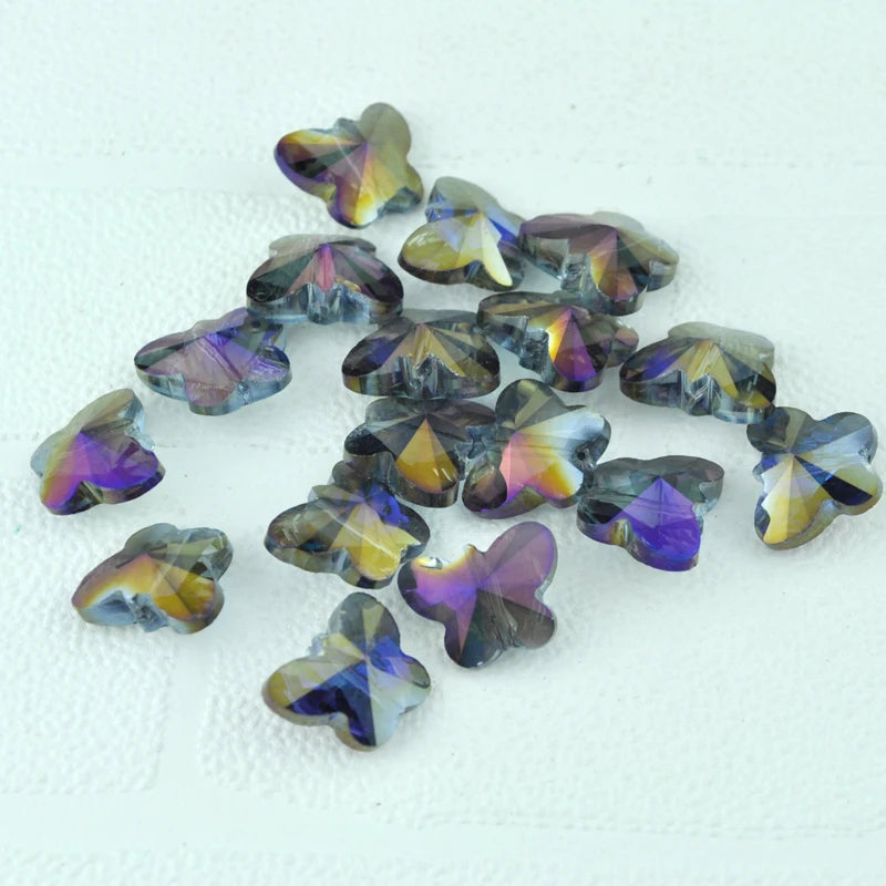 100pcs/lot Butterfly Half Purple Plated Flat Glass Crystal Beads