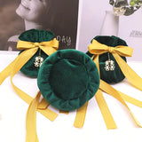 Dark Green Velvet Bag Yellow Tassel Drawstring Pouch Wedding Gift