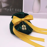 Dark Green Velvet Bag Yellow Tassel Drawstring Pouch Wedding Gift