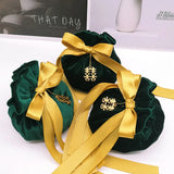 Dark Green Velvet Bag Yellow Tassel Drawstring Pouch Wedding Gift
