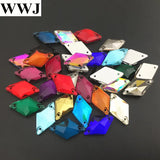 11x19mm Glass Crystal Rhombus Sew On Stone AB Siam Red Beads