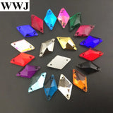 11x19mm Glass Crystal Rhombus Sew On Stone AB Siam Red Beads