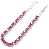 Pink Tourmaline Green Amethyst Silver Bracelet 6.5-8.5inch