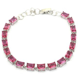 Pink Tourmaline Green Amethyst Silver Bracelet 6.5-8.5inch