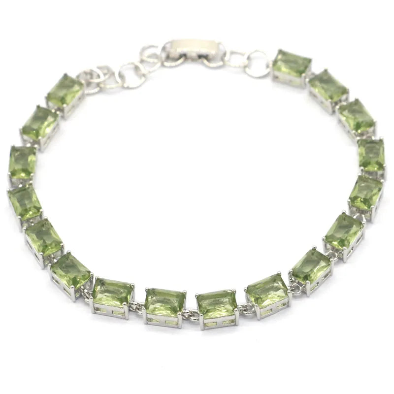 Pink Tourmaline Green Amethyst Silver Bracelet 6.5-8.5inch