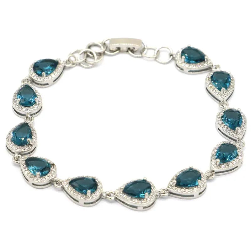 Green Peridot Tourmaline Tanzanite CZ Silver Bracelet