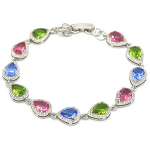 Green Peridot Tourmaline Tanzanite CZ Silver Bracelet