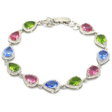 Green Peridot Tourmaline Tanzanite CZ Silver Bracelet