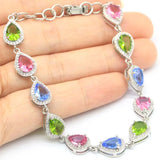 Green Peridot Tourmaline Tanzanite CZ Silver Bracelet