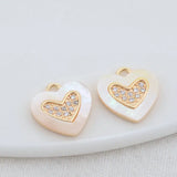 14K Brass Zircon Shell Heart Charm Pendant Necklace Earrings Jewelry Making
