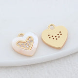 14K Brass Zircon Shell Heart Charm Pendant Necklace Earrings Jewelry Making