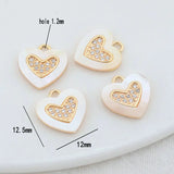 14K Brass Zircon Shell Heart Charm Pendant Necklace Earrings Jewelry Making