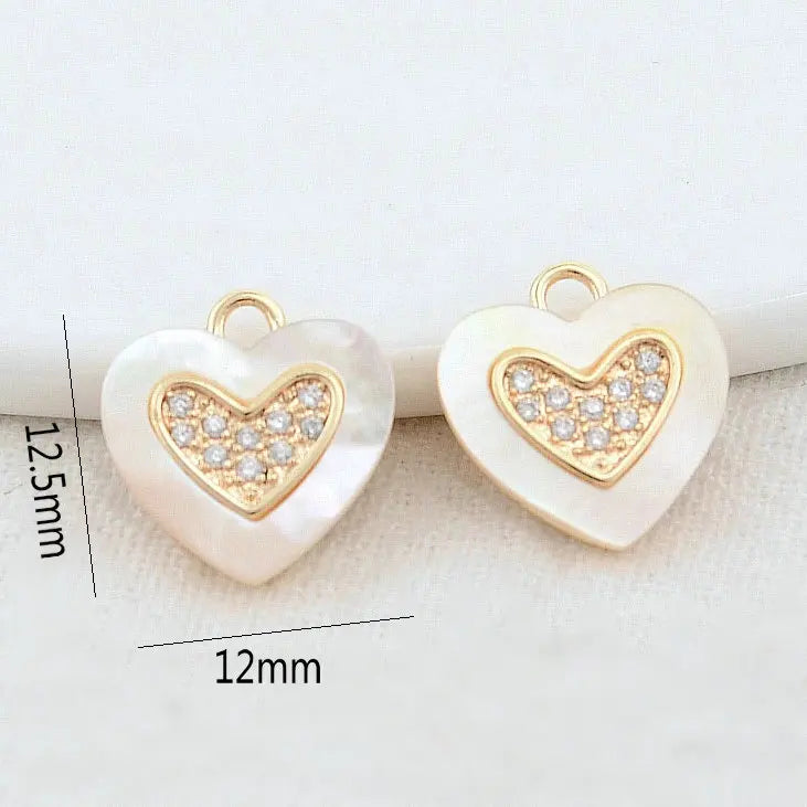 14K Brass Zircon Shell Heart Charm Pendant Necklace Earrings Jewelry Making
