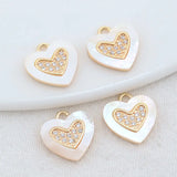 14K Brass Zircon Shell Heart Charm Pendant Necklace Earrings Jewelry Making