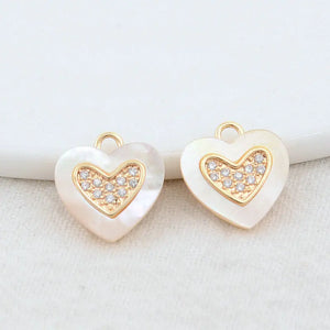 14K Brass Zircon Shell Heart Charm Pendant Necklace Earrings Jewelry Making