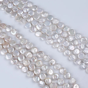 12-13mm Natural Freshwater Pearl Coin Shape Flat Bead Strand