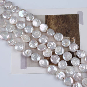 12-13mm Natural Freshwater Pearl Coin Shape Flat Bead Strand