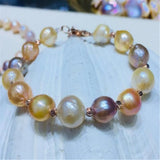 12-13mm Multicolour Baroque Pearl Bracelet 7.5in 18K Buckle Jewelry