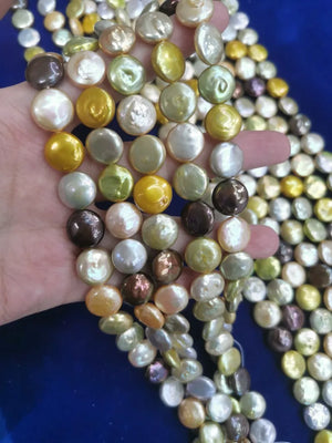 12-13mm Coin Pearl Freshwater Pearl Necklace DIY Colors Button Shape